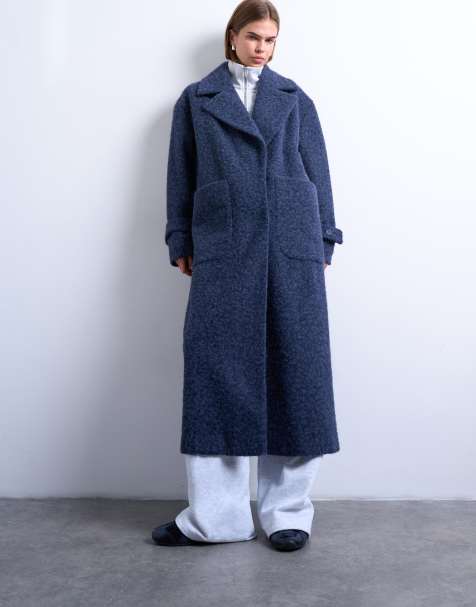 Topshop - Cappotto taglio lungo sfoderato blu navy soffice spazzolato - view 1