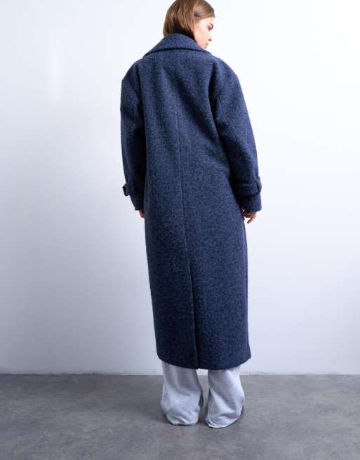 Topshop - Cappotto taglio lungo sfoderato blu navy soffice spazzolato, 3 di 4