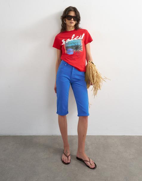Topshop capri comfort stretch jeans in cobalt blue - view 1