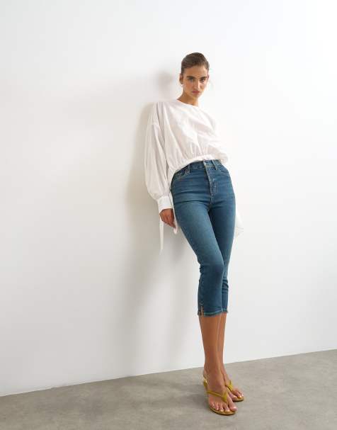 Topshop – Capri-Jeans in Vintage-Blau mit hohem Bund - view 1