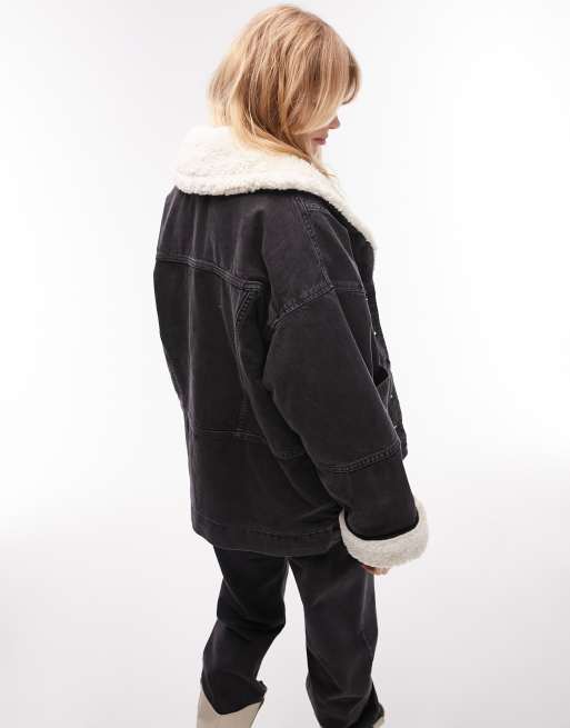 Topshop jean store jacket with fur