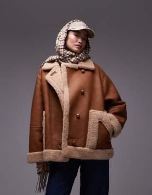 Topshop - Car-Coat in Hellbraun mit Oversize-Schnitt-Brown