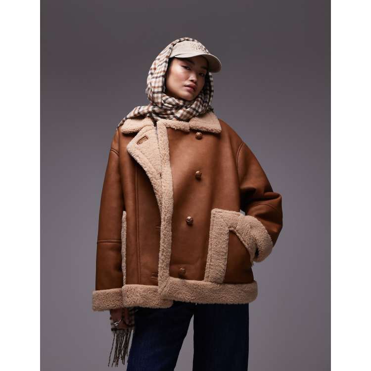 Topshop Car Coat in Hellbraun mit Oversize Schnitt