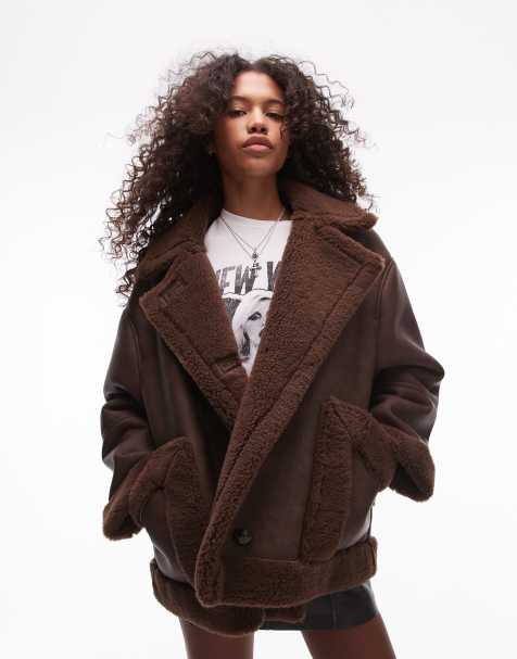 Topshop – Car-Coat in Schokoladenbraun mit Oversize-Schnitt - view 1