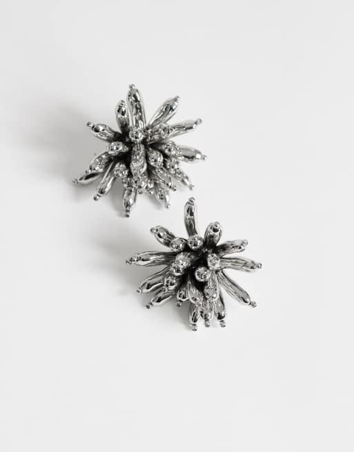 Topshop Cara boucles d'oreilles fleur argentées, 4 de 4
