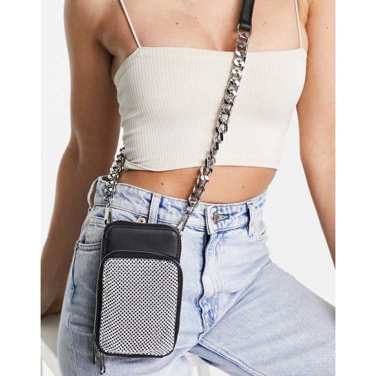 Topshop Cara diamante pouch bag in silver ASOS