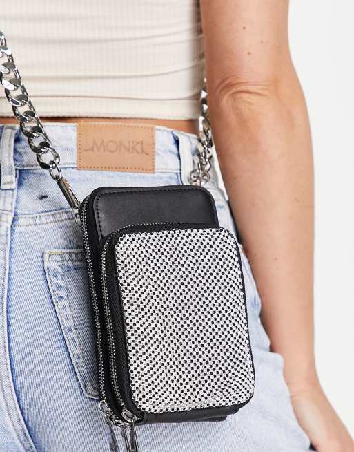 Topshop Cara diamante pouch bag in silver, 2 of 4