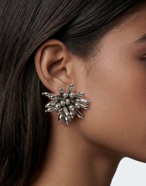Topshop - Cara - Orecchini appariscenti argentati con fiore - view 1