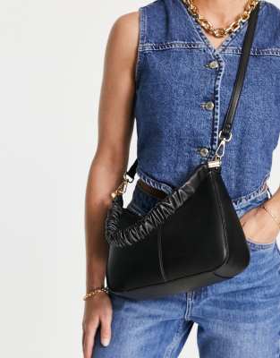 Topshop Salone faux croc multi pocket shoulder bag in black