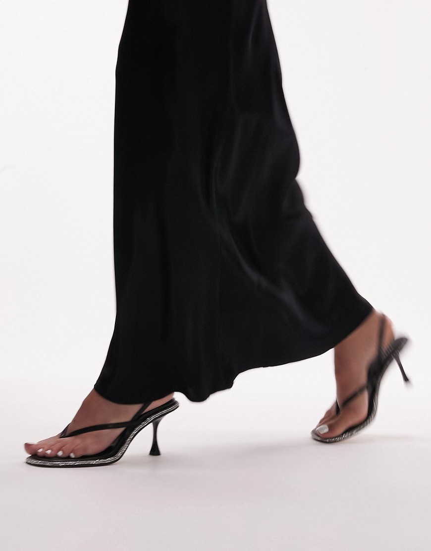 Topshop Cara sling back heeled sandal with diamante trim in black