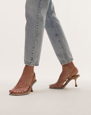Topshop Cara sling back heeled sandal with diamante trim in camel