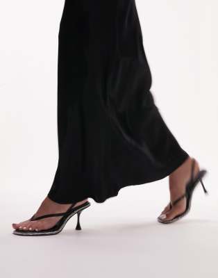 TOPSHOP CARA SLING BACK HEELED SANDALS WITH DIAMANTE TRIM IN BLACK