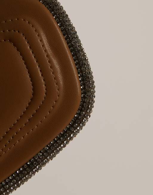 Topshop Cara slingback heeled sandals with diamante trim in camel, 3 of 4