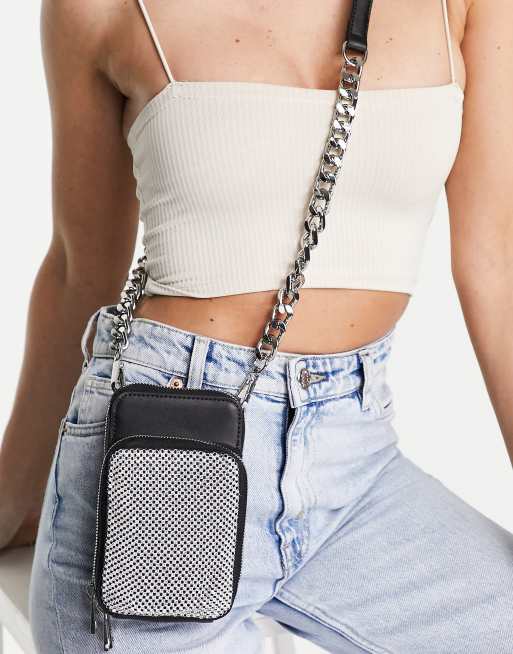 Topshop - Cara - Sølvfarvet pung-taske med rhinsten