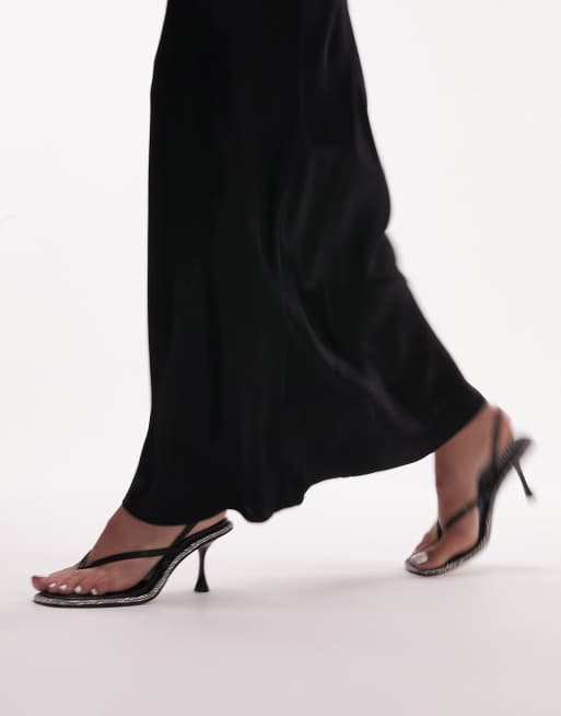 Topshop - Cara - Sorte slingback-sandaler med hæl og rhinsten