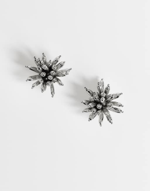 Topshop Cara statement bloemenoorbellen in zilver, 2 van 4