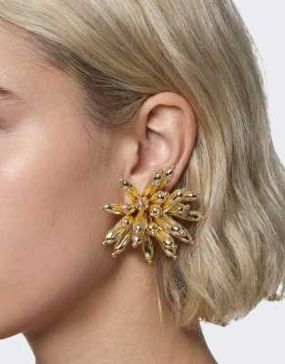 Topshop Cara statement flower earrings in gold