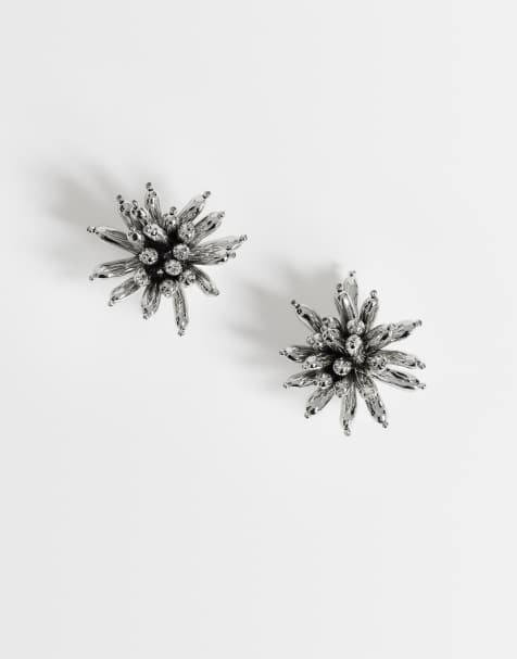 Topshop Cara statement flower earrings in silver - view 1