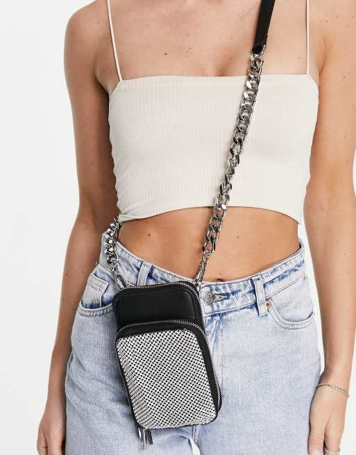 Topshop – Cara – Strassverzierte Beuteltasche in Silber, 4 von 4