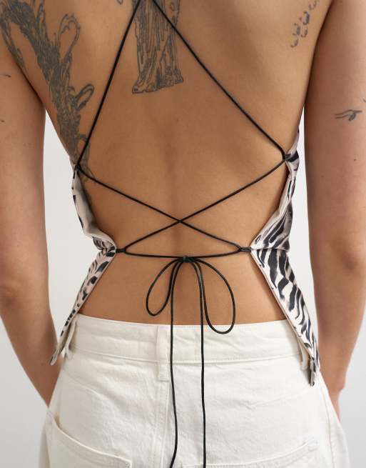 Topshop - Caraco à imprimé zébrures avec laçage dans le dos - Blanc, 4 de 4