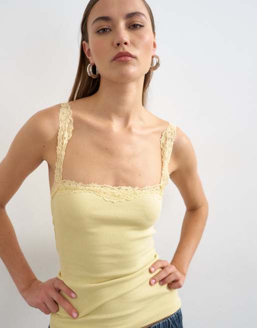 Topshop - Caraco bordé de dentelle - Jaune, 2 de 4