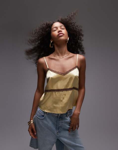Topshop - Caraco en satin et dentelle - Jaune et marron - view 1