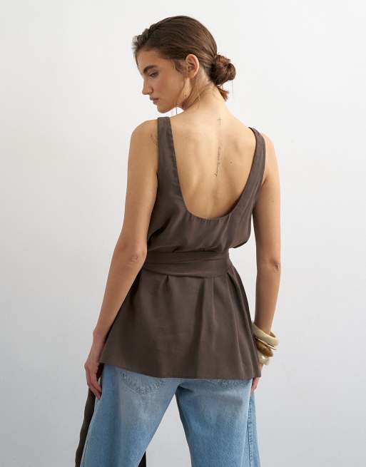 Topshop - Caraco noué à la taille à encolure dégagée - Chocolat, 2 de 4