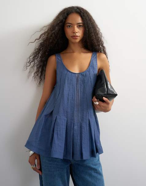 Topshop - Caraco transparent sans manches à plis nervurés - Indigo - view 1