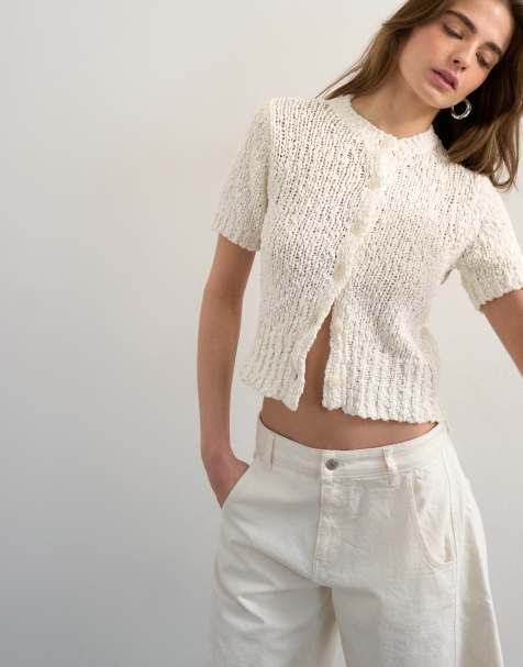 Topshop - Cardigan a maniche corte in maglia testurizzata color avorio - view 1