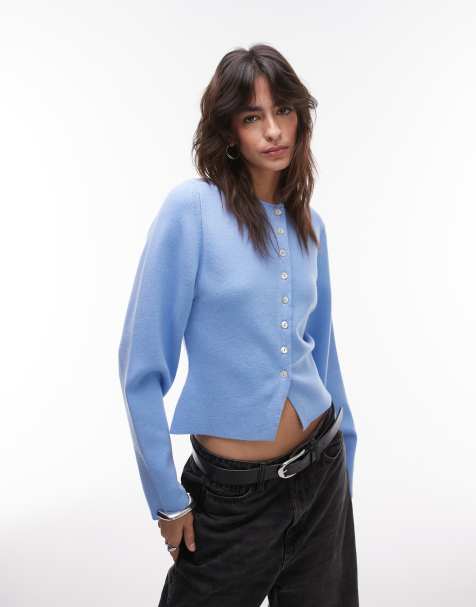 Topshop - Cardigan blu chiaro in maglia compatta - view 1