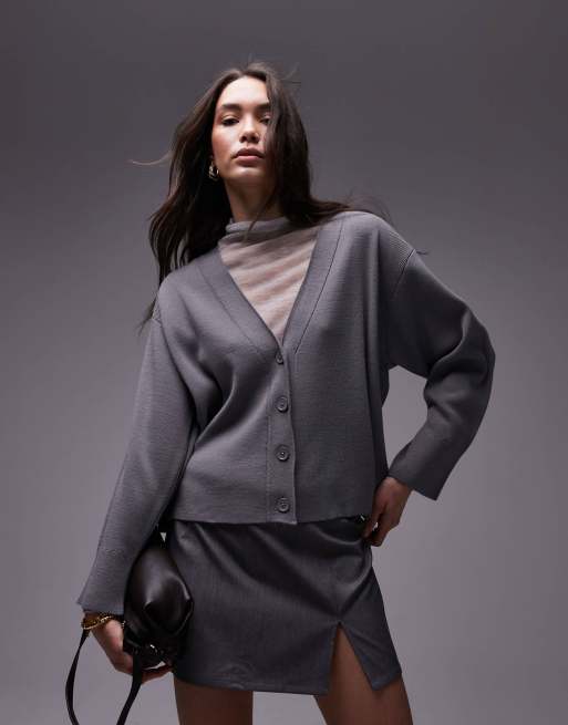 Topshop - Cardigan comodo in maglia compatta grigio