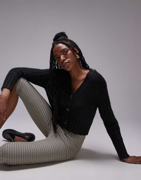 Topshop - Cardigan comodo nero in maglia a coste con scollo a V - view 1
