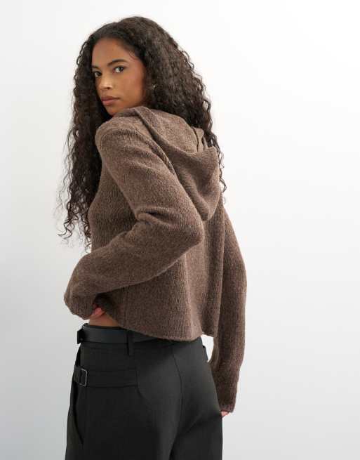 Topshop cardigan con sciarpa lavorato a maglia con lana in pecan, 4 di 4