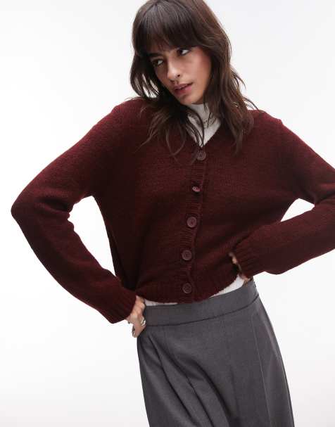 Topshop - Cardigan con scollo a V in maglia bordeaux - view 1