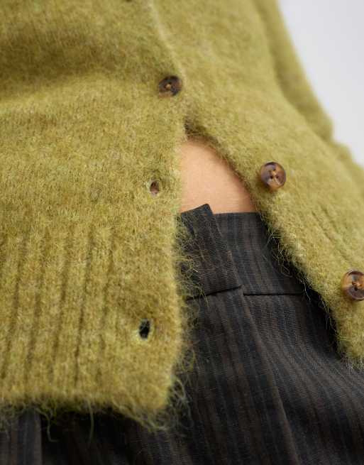 Topshop cardigan court en maille d'alpaga à col large vert, 4 de 4