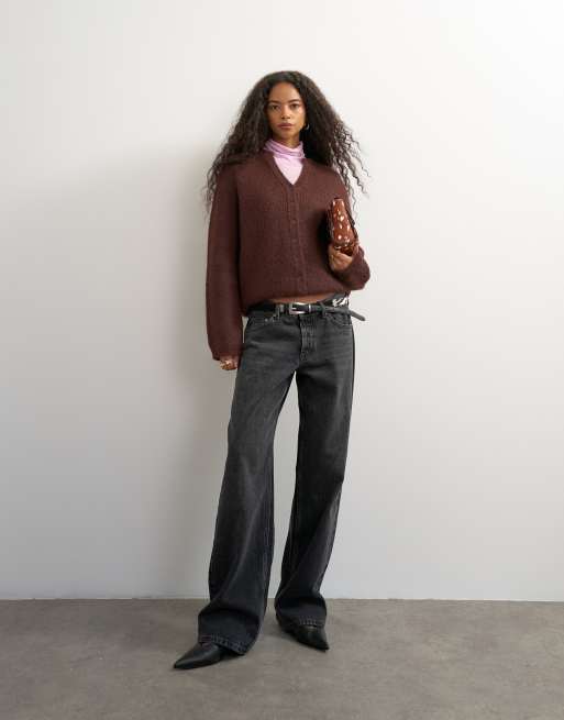 Topshop - cárdigan de punto suave con efecto pestañas en chocolate, 3 de 4