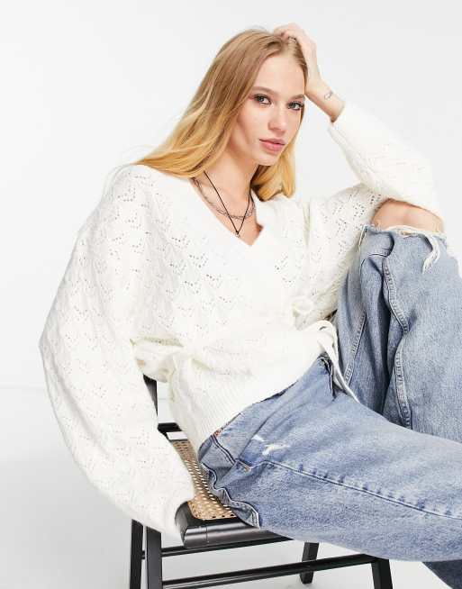 Topshop - Cardigan écru in maglia avvolgente con cuciture decorative