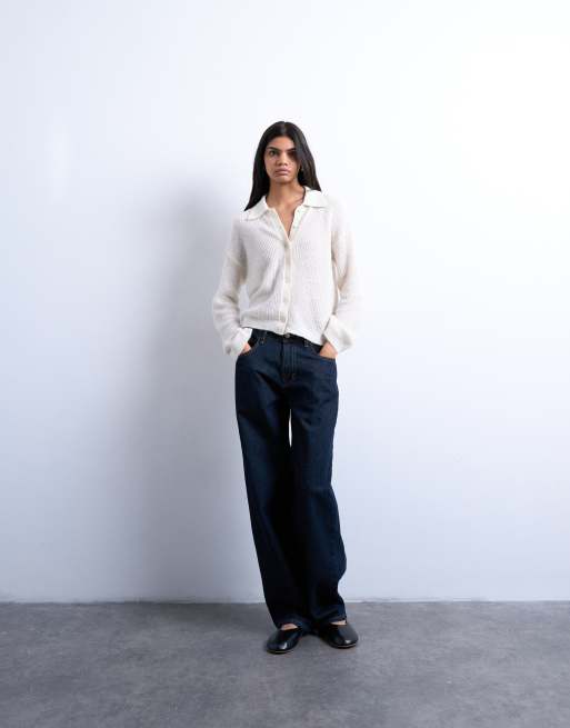 Topshop - Cardigan ecru in maglia traforata con colletto, 2 di 4