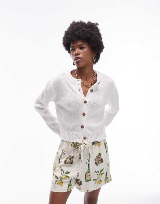 Topshop - Cardigan girocollo in maglia avorio testurizzata