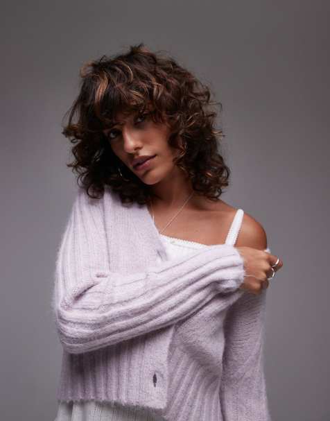 Topshop - Cardigan in maglia a coste lilla con scollo a V - view 1