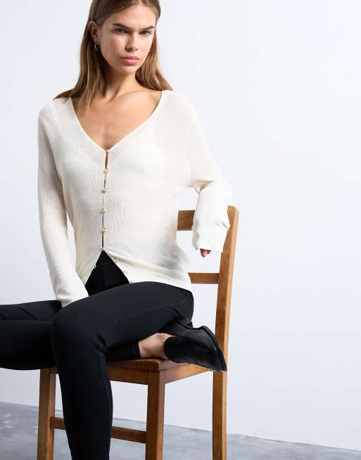 Topshop - Cardigan in maglia a costine color avorio