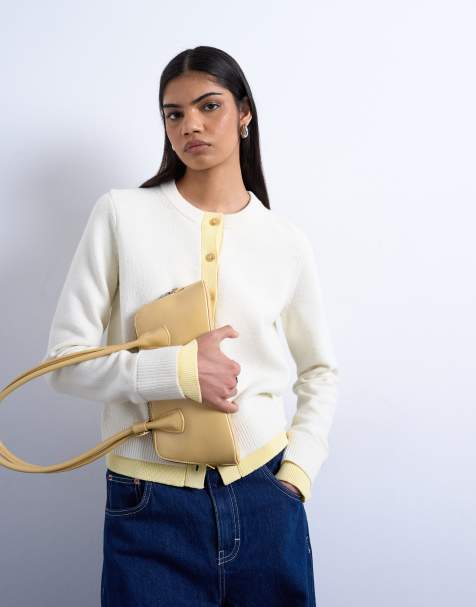 Topshop - Cardigan in maglia color avorio e giallo a doppio strato - view 1