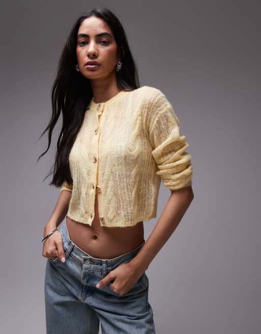 Topshop - Cardigan in maglia color latticello trasparente a trecce