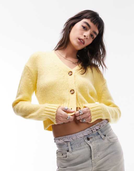 Topshop - Cardigan in maglia color limone con scollo a V