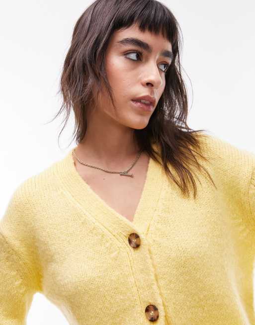 Topshop Cardigan in maglia color limone con scollo a V ASOS