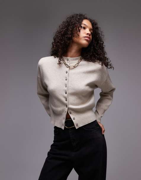 Topshop - Cardigan in maglia compatta color avena aderente in vita - view 1