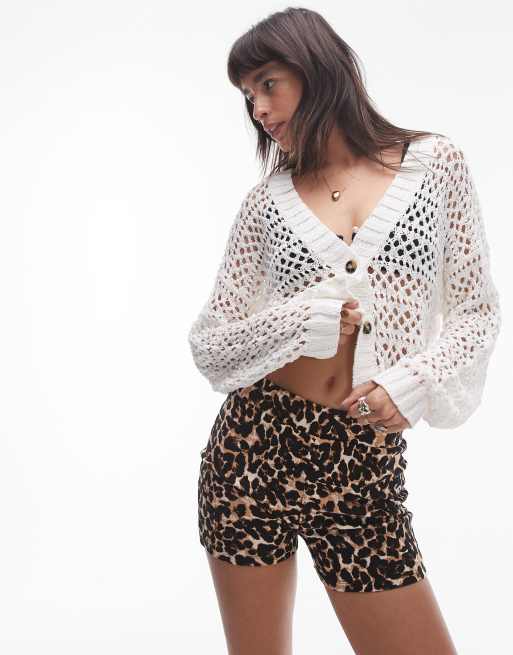 Topshop - Cardigan in maglia con trama mista color avorio
