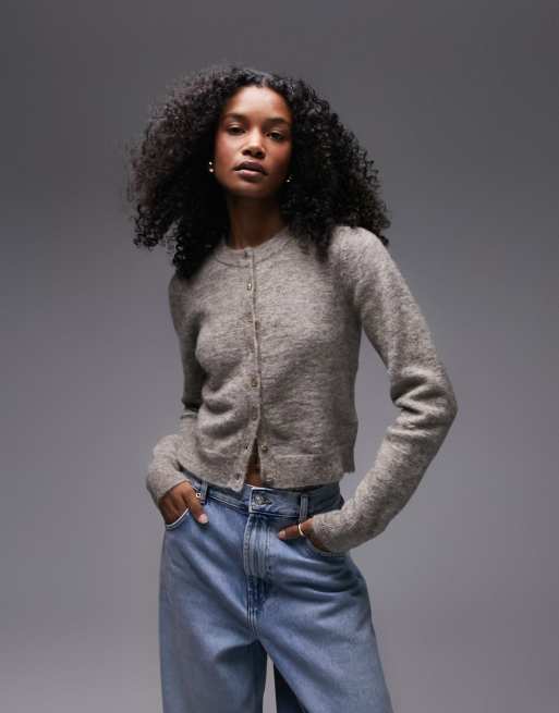 Topshop - Cardigan in maglia premium misto alpaca color avena