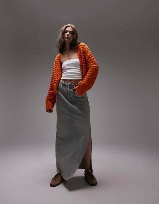 Topshop - Cardigan in maglia traforata arancione, 3 di 4