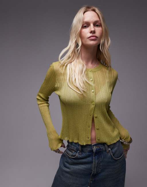 Topshop - Cardigan in maglia trasparente testurizzata verde